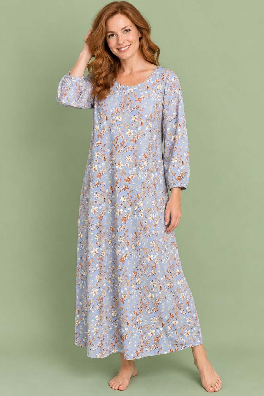 Petite Lg National Nightgown Long Sl Sleep Dress Sleepwear 60% Cotton 24173